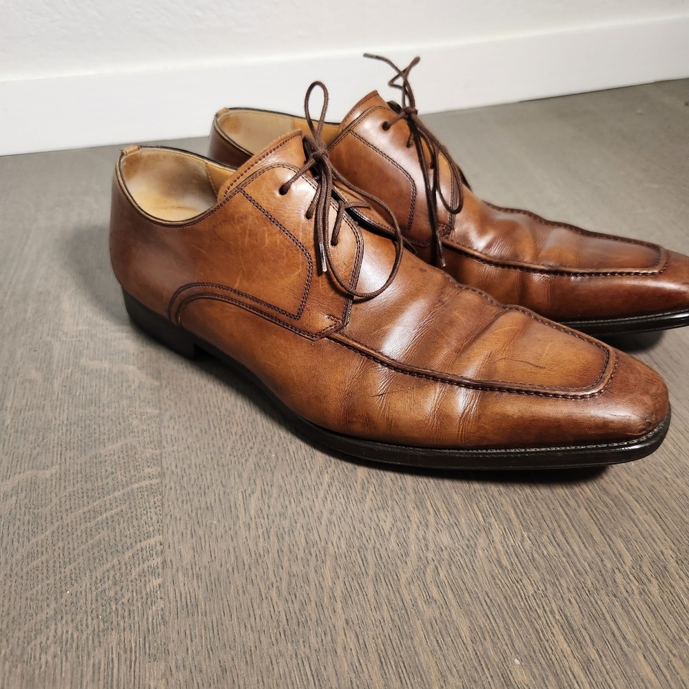 MAGNANNI Cognac Brown Leather Apron Toe Derby Oxfords Mens Size 12 M Spain